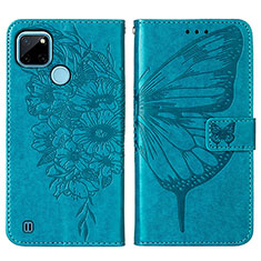 Coque Portefeuille Papillon Livre Cuir Etui Clapet Y01B pour Realme C21Y Bleu