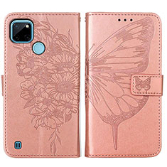 Coque Portefeuille Papillon Livre Cuir Etui Clapet Y01B pour Realme C21Y Or Rose