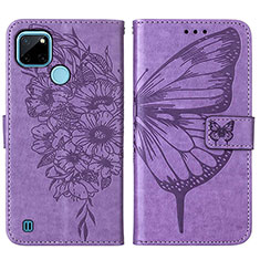 Coque Portefeuille Papillon Livre Cuir Etui Clapet Y01B pour Realme C21Y Violet Clair