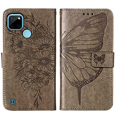 Coque Portefeuille Papillon Livre Cuir Etui Clapet Y01B pour Realme C25Y India Gris