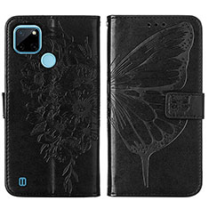 Coque Portefeuille Papillon Livre Cuir Etui Clapet Y01B pour Realme C25Y India Noir