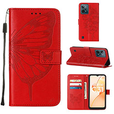 Coque Portefeuille Papillon Livre Cuir Etui Clapet Y01B pour Realme C31 Rouge