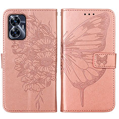 Coque Portefeuille Papillon Livre Cuir Etui Clapet Y01B pour Realme C55 Or Rose