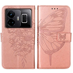 Coque Portefeuille Papillon Livre Cuir Etui Clapet Y01B pour Realme GT5 5G Or Rose