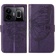 Coque Portefeuille Papillon Livre Cuir Etui Clapet Y01B pour Realme GT5 5G Violet