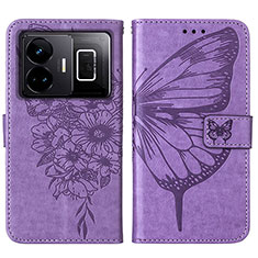 Coque Portefeuille Papillon Livre Cuir Etui Clapet Y01B pour Realme GT5 5G Violet Clair