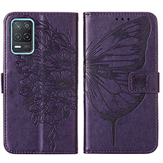 Coque Portefeuille Papillon Livre Cuir Etui Clapet Y01B pour Realme Q3 5G Violet