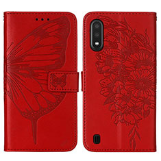 Coque Portefeuille Papillon Livre Cuir Etui Clapet Y01B pour Samsung Galaxy A01 SM-A015 Rouge