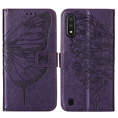 Coque Portefeuille Papillon Livre Cuir Etui Clapet Y01B pour Samsung Galaxy A01 SM-A015 Violet