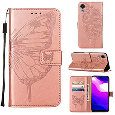 Coque Portefeuille Papillon Livre Cuir Etui Clapet Y01B pour Samsung Galaxy A03 Core Or Rose