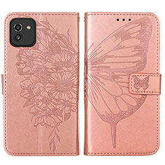 Coque Portefeuille Papillon Livre Cuir Etui Clapet Y01B pour Samsung Galaxy A03 Or Rose