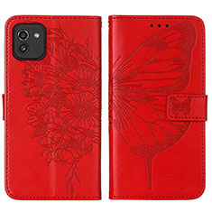 Coque Portefeuille Papillon Livre Cuir Etui Clapet Y01B pour Samsung Galaxy A03 Rouge