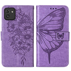 Coque Portefeuille Papillon Livre Cuir Etui Clapet Y01B pour Samsung Galaxy A03 Violet Clair