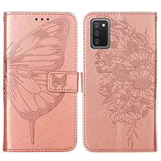 Coque Portefeuille Papillon Livre Cuir Etui Clapet Y01B pour Samsung Galaxy A03s Or Rose