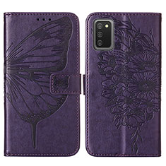 Coque Portefeuille Papillon Livre Cuir Etui Clapet Y01B pour Samsung Galaxy A03s Violet