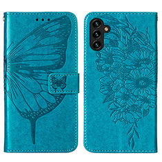 Coque Portefeuille Papillon Livre Cuir Etui Clapet Y01B pour Samsung Galaxy A04s Bleu