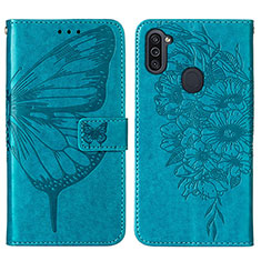 Coque Portefeuille Papillon Livre Cuir Etui Clapet Y01B pour Samsung Galaxy A11 Bleu