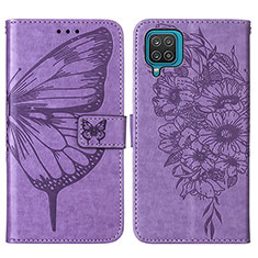 Coque Portefeuille Papillon Livre Cuir Etui Clapet Y01B pour Samsung Galaxy A12 5G Violet Clair
