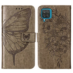 Coque Portefeuille Papillon Livre Cuir Etui Clapet Y01B pour Samsung Galaxy A12 Gris