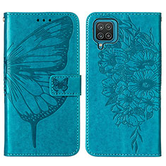 Coque Portefeuille Papillon Livre Cuir Etui Clapet Y01B pour Samsung Galaxy A12 Nacho Bleu