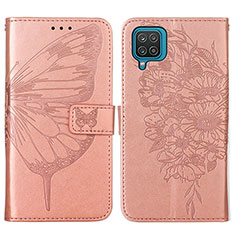 Coque Portefeuille Papillon Livre Cuir Etui Clapet Y01B pour Samsung Galaxy A12 Nacho Or Rose