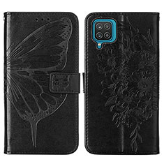 Coque Portefeuille Papillon Livre Cuir Etui Clapet Y01B pour Samsung Galaxy A12 Noir