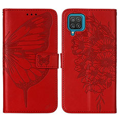 Coque Portefeuille Papillon Livre Cuir Etui Clapet Y01B pour Samsung Galaxy A12 Rouge