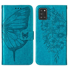 Coque Portefeuille Papillon Livre Cuir Etui Clapet Y01B pour Samsung Galaxy A21s Bleu