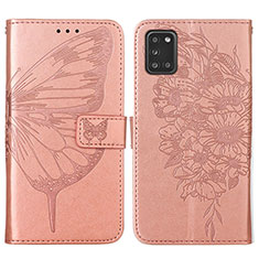 Coque Portefeuille Papillon Livre Cuir Etui Clapet Y01B pour Samsung Galaxy A21s Or Rose