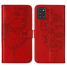 Coque Portefeuille Papillon Livre Cuir Etui Clapet Y01B pour Samsung Galaxy A21s Rouge