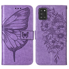 Coque Portefeuille Papillon Livre Cuir Etui Clapet Y01B pour Samsung Galaxy A21s Violet Clair