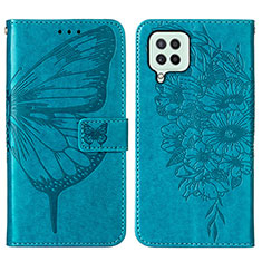 Coque Portefeuille Papillon Livre Cuir Etui Clapet Y01B pour Samsung Galaxy A22 4G Bleu