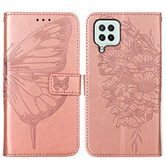 Coque Portefeuille Papillon Livre Cuir Etui Clapet Y01B pour Samsung Galaxy A22 4G Or Rose