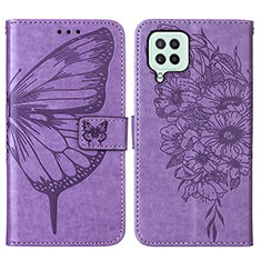 Coque Portefeuille Papillon Livre Cuir Etui Clapet Y01B pour Samsung Galaxy A22 4G Violet Clair