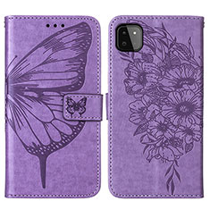 Coque Portefeuille Papillon Livre Cuir Etui Clapet Y01B pour Samsung Galaxy A22 5G Violet Clair