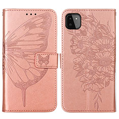 Coque Portefeuille Papillon Livre Cuir Etui Clapet Y01B pour Samsung Galaxy A22s 5G Or Rose