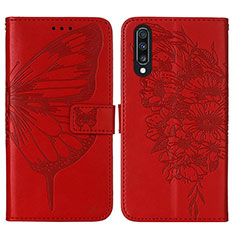 Coque Portefeuille Papillon Livre Cuir Etui Clapet Y01B pour Samsung Galaxy A30S Rouge