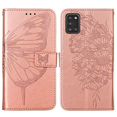 Coque Portefeuille Papillon Livre Cuir Etui Clapet Y01B pour Samsung Galaxy A31 Or Rose
