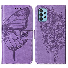 Coque Portefeuille Papillon Livre Cuir Etui Clapet Y01B pour Samsung Galaxy A32 5G Violet Clair