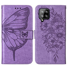 Coque Portefeuille Papillon Livre Cuir Etui Clapet Y01B pour Samsung Galaxy A42 5G Violet Clair