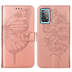 Coque Portefeuille Papillon Livre Cuir Etui Clapet Y01B pour Samsung Galaxy A52 4G Or Rose