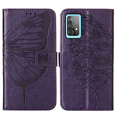 Coque Portefeuille Papillon Livre Cuir Etui Clapet Y01B pour Samsung Galaxy A52s 5G Violet