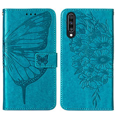 Coque Portefeuille Papillon Livre Cuir Etui Clapet Y01B pour Samsung Galaxy A70 Bleu