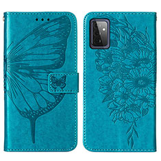 Coque Portefeuille Papillon Livre Cuir Etui Clapet Y01B pour Samsung Galaxy A72 4G Bleu