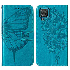 Coque Portefeuille Papillon Livre Cuir Etui Clapet Y01B pour Samsung Galaxy F12 Bleu