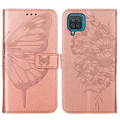 Coque Portefeuille Papillon Livre Cuir Etui Clapet Y01B pour Samsung Galaxy F12 Or Rose