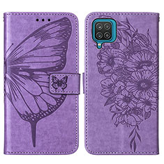 Coque Portefeuille Papillon Livre Cuir Etui Clapet Y01B pour Samsung Galaxy F12 Violet Clair