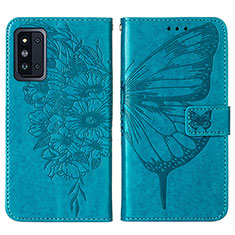 Coque Portefeuille Papillon Livre Cuir Etui Clapet Y01B pour Samsung Galaxy F52 5G Bleu