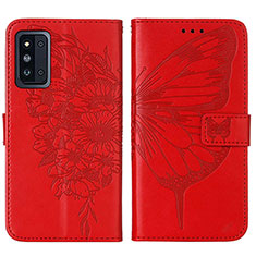 Coque Portefeuille Papillon Livre Cuir Etui Clapet Y01B pour Samsung Galaxy F52 5G Rouge