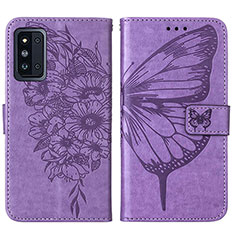 Coque Portefeuille Papillon Livre Cuir Etui Clapet Y01B pour Samsung Galaxy F52 5G Violet Clair